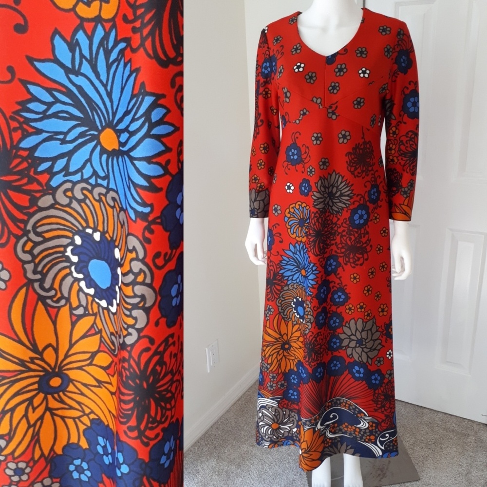 ❤ Vintage 1960's Flower Power Maxi Dress 💙